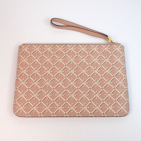 Lauren Ralph Lauren Saffiano Leather Logo Wristlet Pink Vanilla Gold - Picture 8 of 10